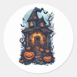 Adesivo Redondo Casa de Halloween Assombrada com Pumpkins - Spooky