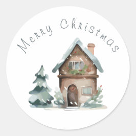 Adesivo Redondo Casa de Natal em Aquarela