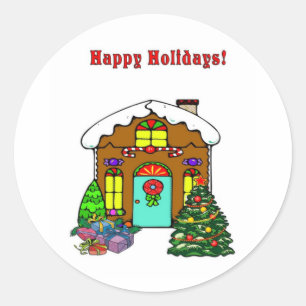 Adesivo Redondo Casa de pão-de-espécie do Natal e boas festas
