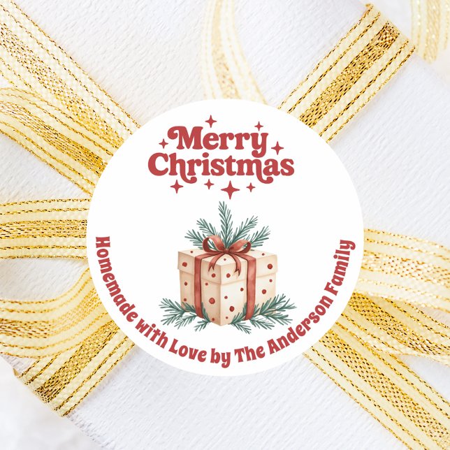 Adesivo Redondo Casa de presentes de Natal (Criador carregado)