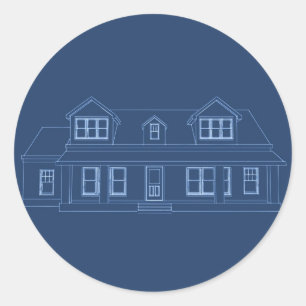 Adesivo Redondo Casa: Desenho Impressão azul: