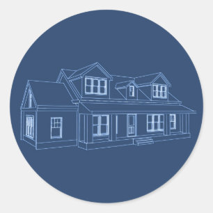 Adesivo Redondo Casa: Desenho Impressão azul: