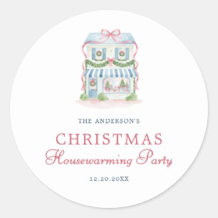 Adesivo Redondo Casa em Aquarela Preppy Feliz Natal
