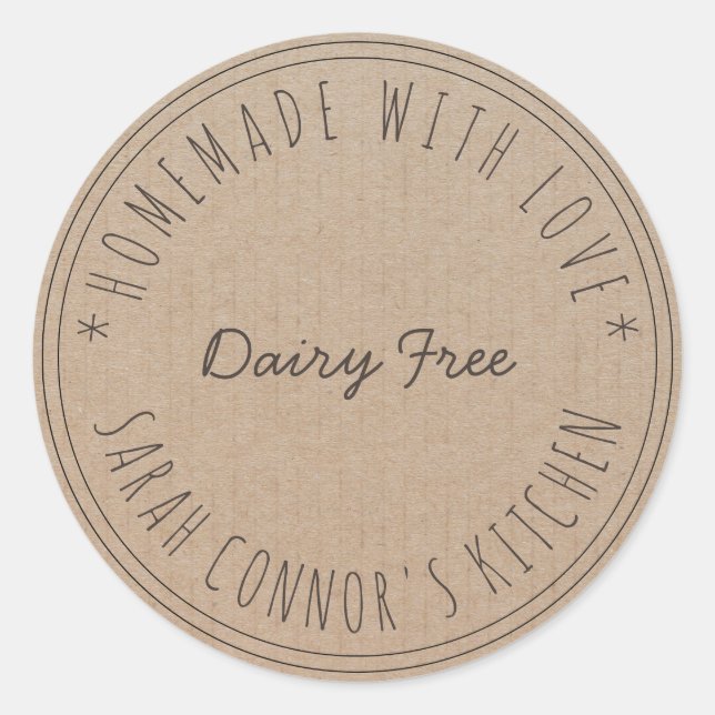 Adesivo Redondo Casa feita com amor Dairy Free Kraft Paper (Frente)