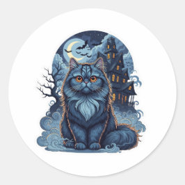 Adesivo Redondo Casa Persa Assombrada - Gato Persa Estranho