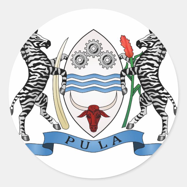 Adesivo Redondo Casaco de Armas Botsuana (Frente)