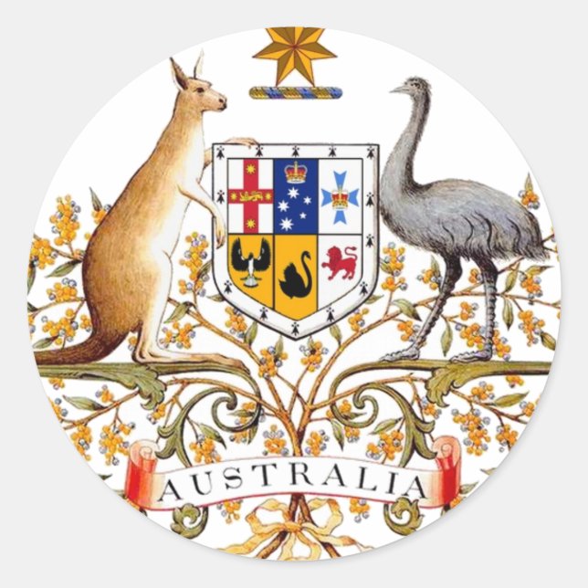 Adesivo Redondo Casaco de armas da Austrália (Frente)