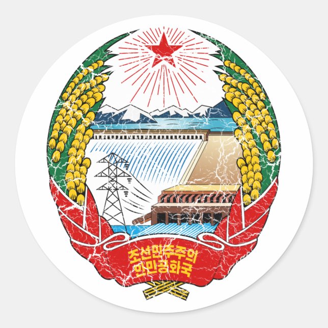Adesivo Redondo Casaco De Armas Da Coreia Do Norte (Frente)