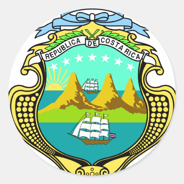 Adesivo Redondo Casaco de armas da Costa Rica CR (Frente)