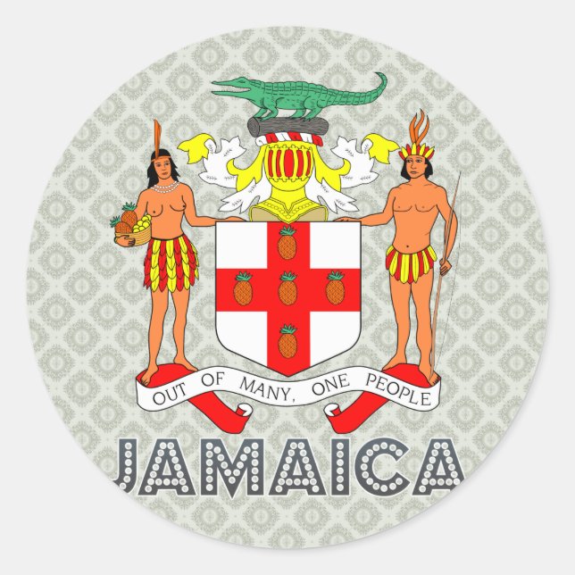 Adesivo Redondo Casaco de armas da Jamaica (Frente)