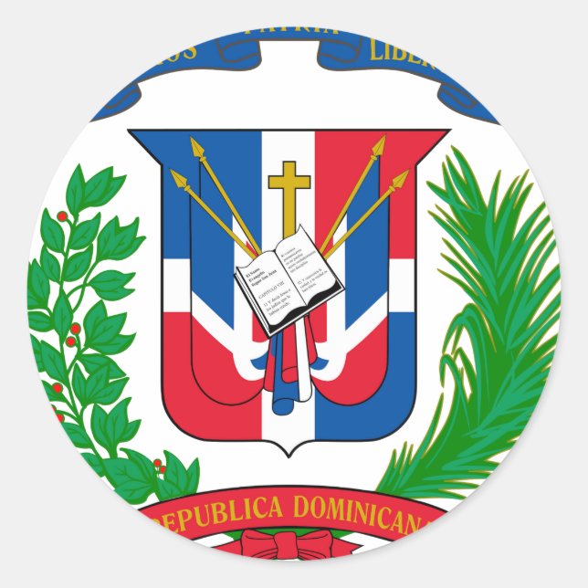 Adesivo Redondo Casaco de armas da República Dominicana (Frente)