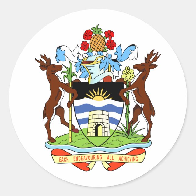 Adesivo Redondo Casaco de Armas de Antígua e Barbuda (Frente)