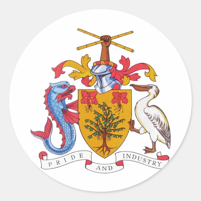 Adesivo Redondo Casaco de Armas de Barbados (Frente)