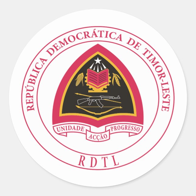 Adesivo Redondo Casaco de Armas de Timor Leste (Frente)