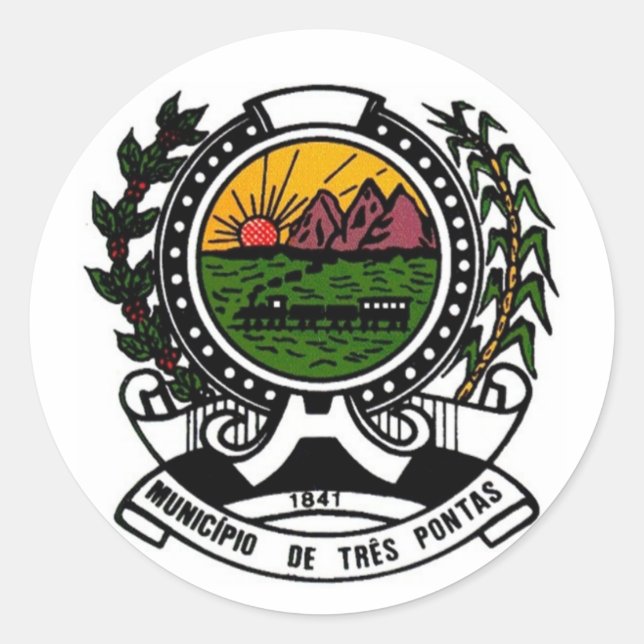 Adesivo Redondo Casaco de Armas de Três Pontas, Minas Gerais - BRA (Frente)