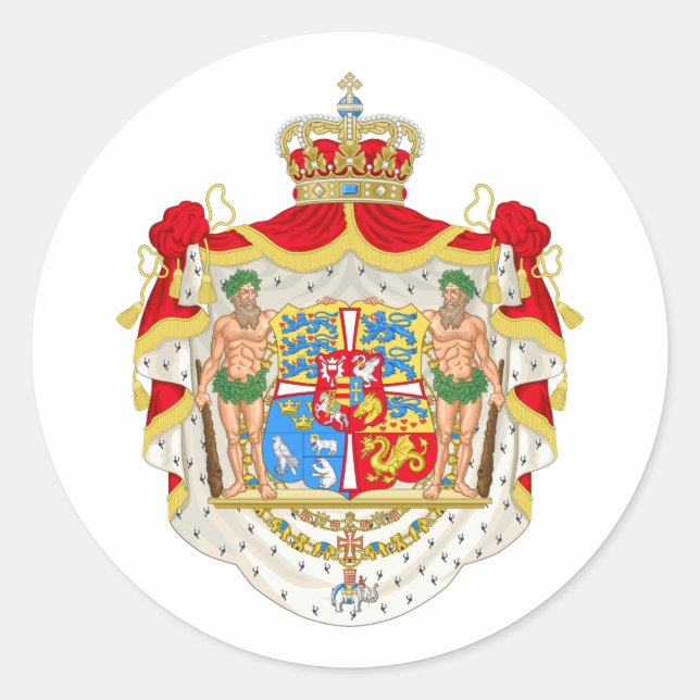 Adesivo Redondo Casaco de Armas Dinamarquesas Vintage da Dinamarca (Frente)