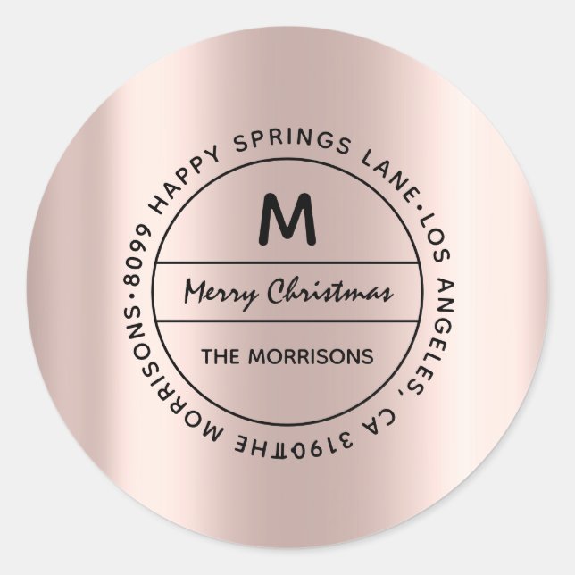 Adesivo Redondo Casado de endereço da família natalícia RSVP Monog (Frente)