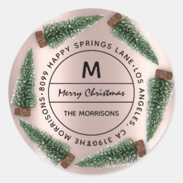 Adesivo Redondo Casado de endereço da família natalícia RSVP Monog