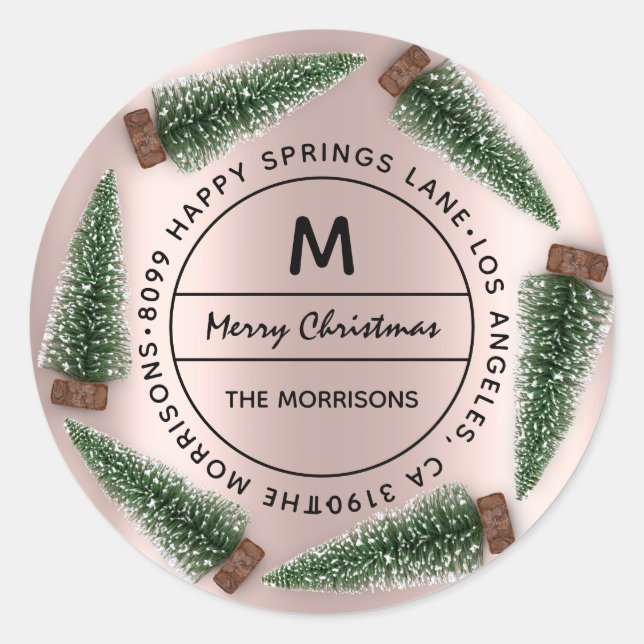 Adesivo Redondo Casado de endereço da família natalícia RSVP Monog (Frente)