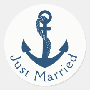 Adesivo Redondo Casados Náuticos Azul Âncora Casamento