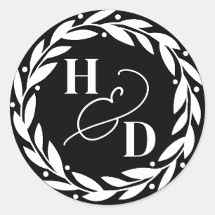 Adesivo Redondo Casais Ampersand Inicials Wreath Wedding