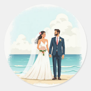 Adesivo Redondo Casais Beach Wedker Sticker