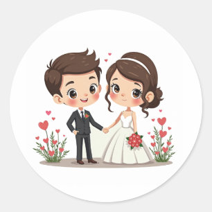 Adesivo Redondo Casais de Casamento Adoráveis