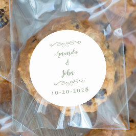 Adesivo Redondo Casais de Casamento Elegantes Nomes de Sábio Verde