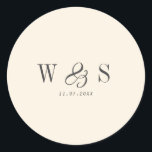 Adesivo Redondo Casais de casamento iniciais de creme natural eleg<br><div class="desc">Casal inicial de natas naturais Elegante</div>