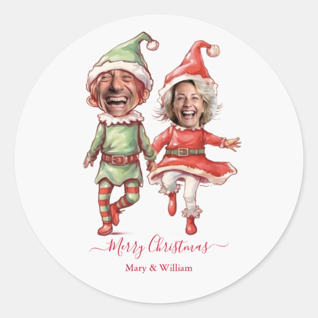 Adesivo Redondo Casais de elfos de Natal (Frente)