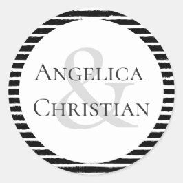 Adesivo Redondo Casais Nome Modern Black White Stripe