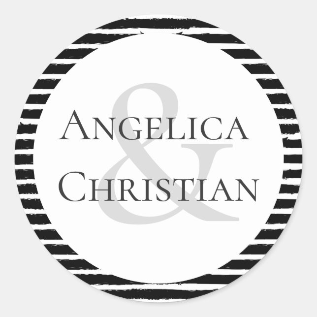 Adesivo Redondo Casais Nome Modern Black White Stripe (Frente)