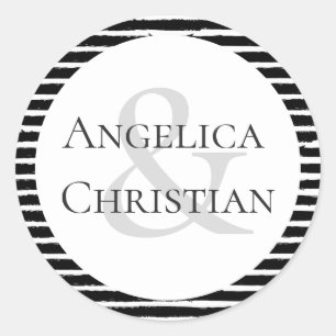 Adesivo Redondo Casais Nome Modern Black White Stripe