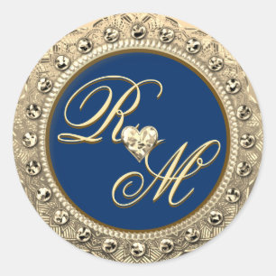 Adesivo Redondo Casais personalizados Monograma Dourado Selo