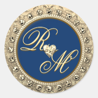 Adesivo Redondo Casais personalizados Monograma Dourado Selo