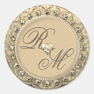 Adesivo Redondo Casais personalizados Monograma Dourado Selo