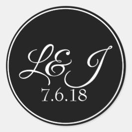 Adesivo Redondo Casais preto e branco e data de casamento