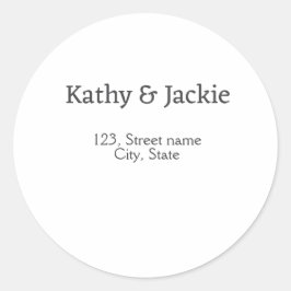 Adesivo Redondo Casais preto e branco nome endereço cidade estado 