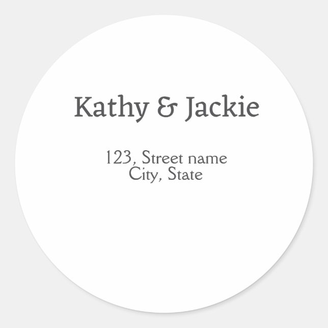 Adesivo Redondo Casais preto e branco nome endereço cidade estado  (Frente)