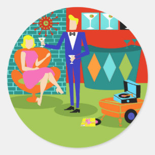 Adesivo Redondo Casais Retro Martini