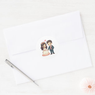 Adesivo Redondo Casal adorável - Estilo Kawaii