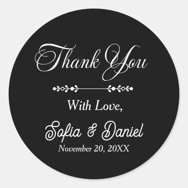 Adesivo Redondo Casal Artístico Chic de Casamento Negro e Branco d (Frente)