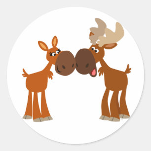 Adesivo Redondo Casal bonito dos alces dos desenhos animados na