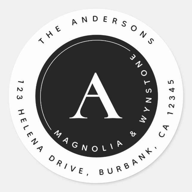 Adesivo Redondo Casal Clássico Monograma Endereço de Retorno Cláss (Frente)