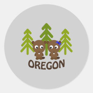 Adesivo Redondo Casal Cute Beaver Oregon
