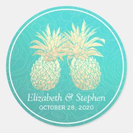 Adesivo Redondo Casal De Abacaxi De Folha De Ouro Vintage