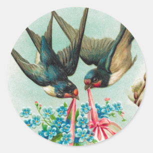 Adesivo Redondo Casal de Andorinhas Vintage e Ovos de Páscoa Flora