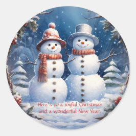 Adesivo Redondo Casal de Boneco de Neve
