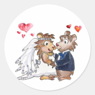 Adesivo Redondo Casal de Casamento de Cartoon