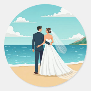Adesivo Redondo Casal de Casamento de Praia